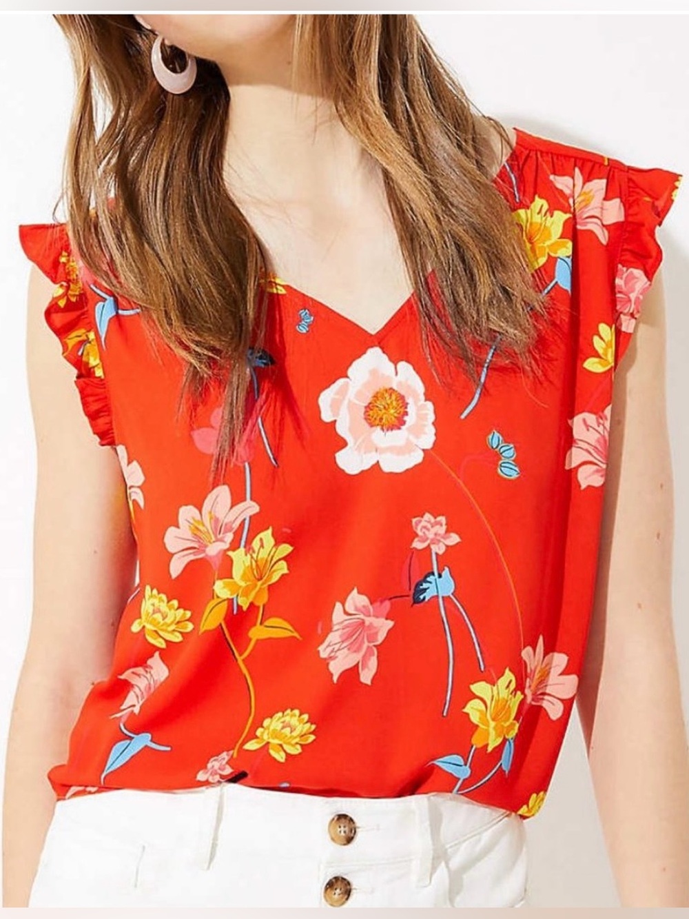 LOFT Maternity Lily Bar Back Flutter Shell Sleeveless Blouse Top Large